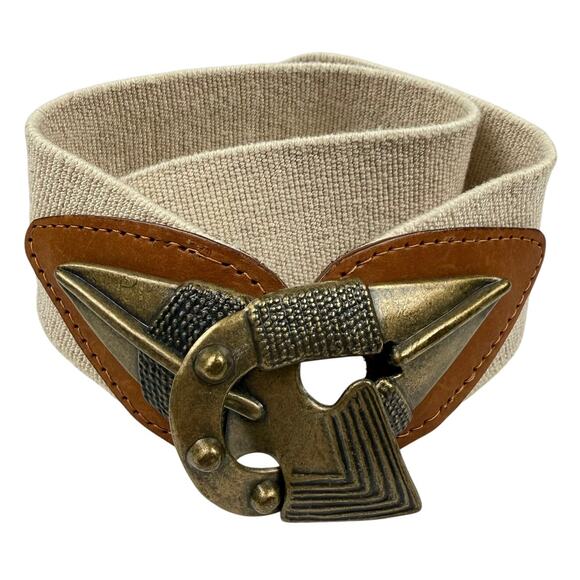 Vintage Omega Arrowhead Stretch Belt Gold Tone Tan Boho Southwestern 31–44\